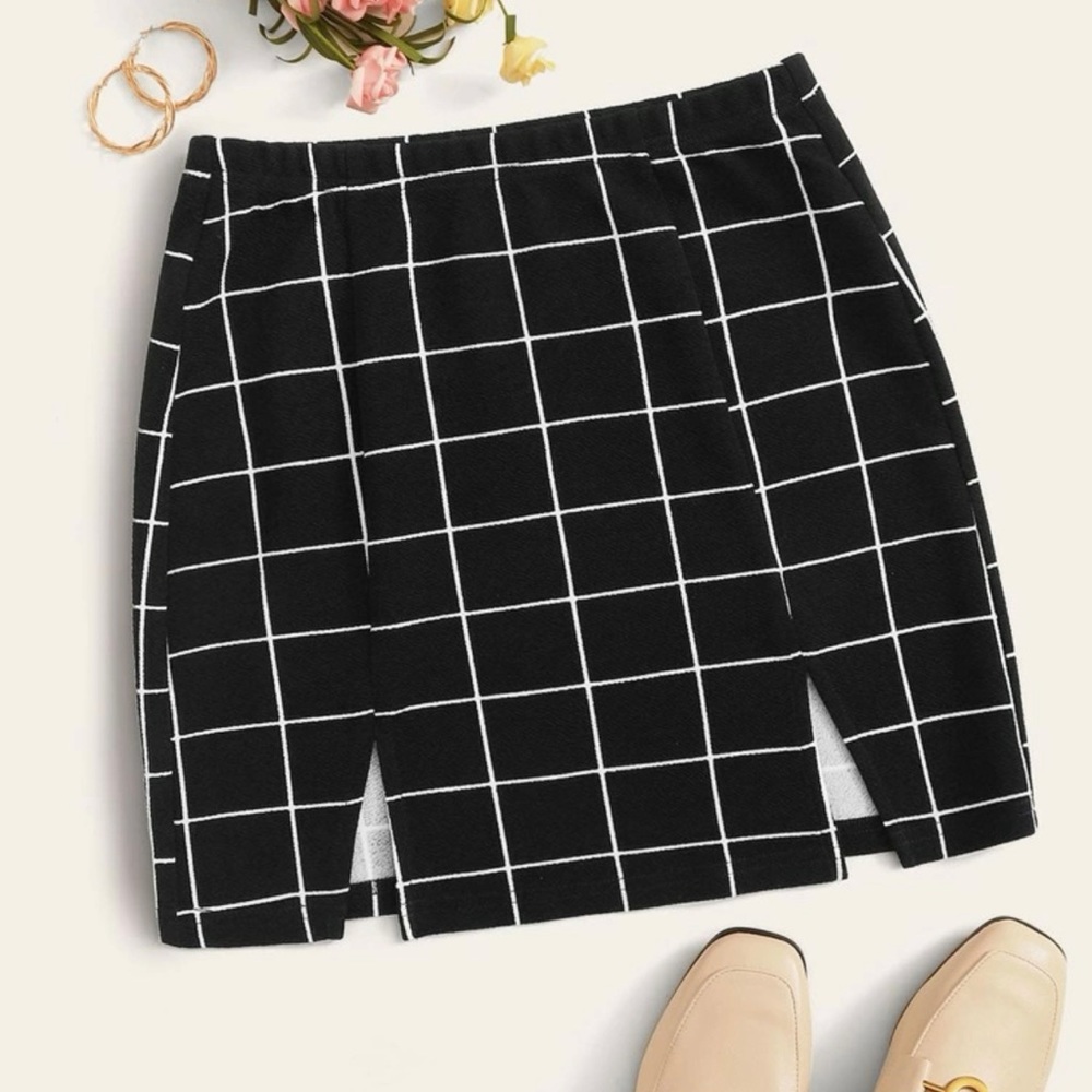 Grid M-Slit Mini Bodycon Skirt - Picture 5 of 5